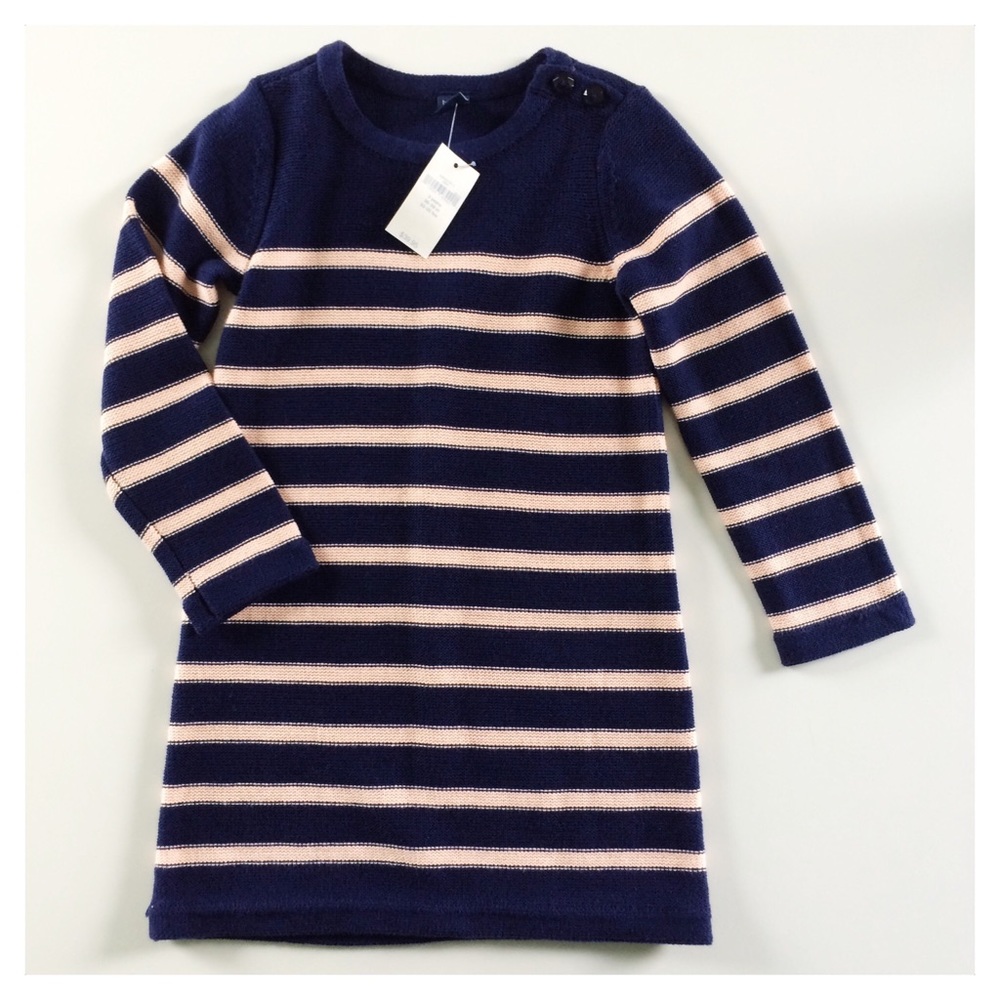 GAP Navy & Blush Striped Knit Sweater Dress